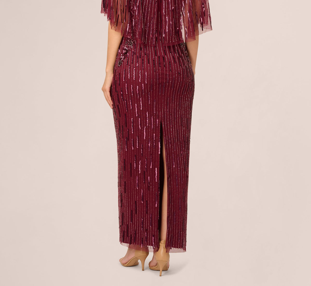 Linear Bead Cape Column Gown - Mahogany | Adrianna Papell