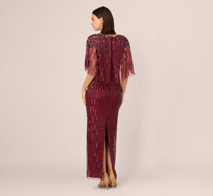 Linear Bead Cape Column Gown - Mahogany | Adrianna Papell