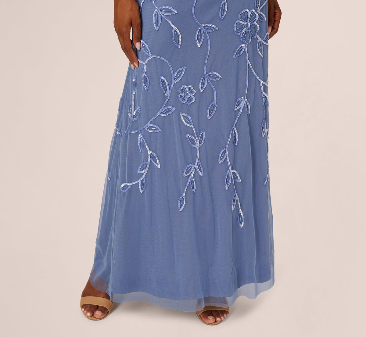 Sleeveless Blouson Mermaid Gown With Jasmine Beading - French Blue | Adrianna Papell