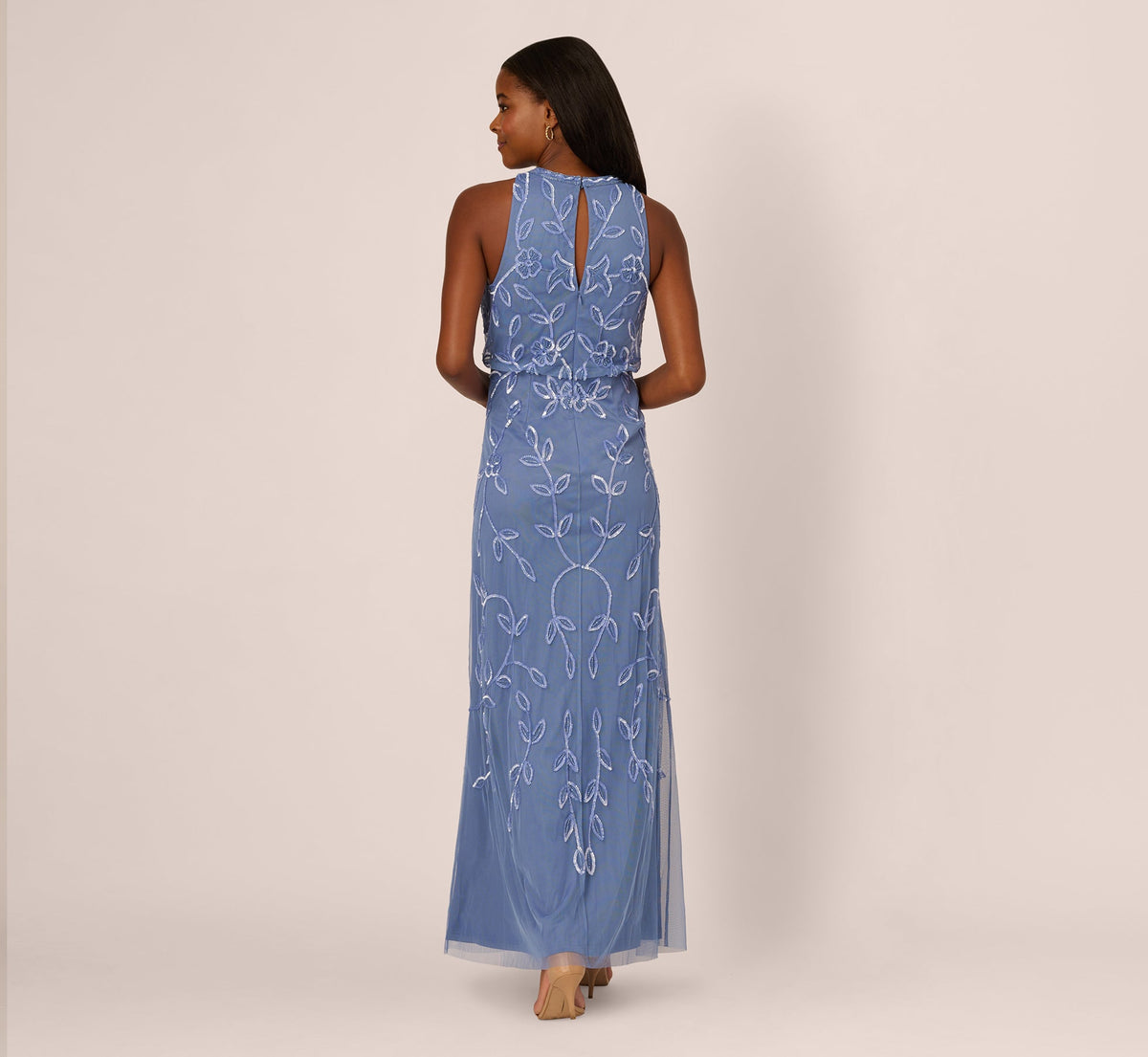 Sleeveless Blouson Mermaid Gown With Jasmine Beading - French Blue | Adrianna Papell