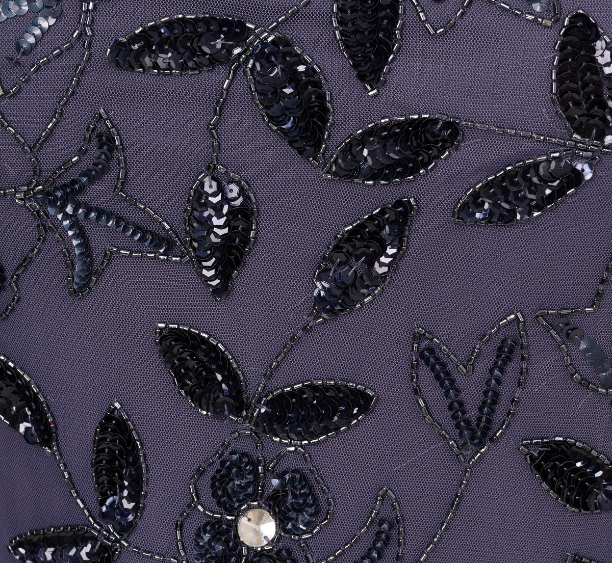 Plus Size Hand Beaded Short Sleeve Floral Godet Gown - Smoky Peri | Adrianna Papell