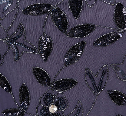 Plus Size Hand Beaded Short Sleeve Floral Godet Gown - Smoky Peri | Adrianna Papell
