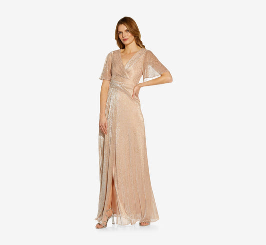 Metallic Mesh Draped Gown - Rose Gold | Adrianna Papell