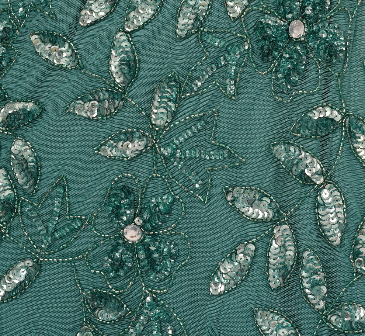 Hand Beaded Short Sleeve Floral Godet Gown - Jade | Adrianna Papell