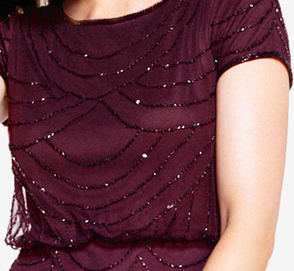 Short Sleeve Beaded Blouson Gown - Cassis | Adrianna Papell