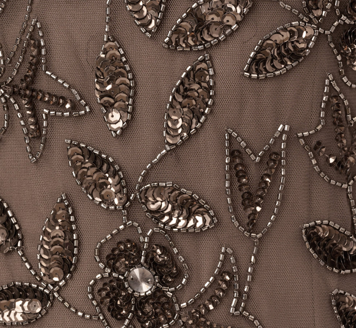Hand Beaded Short Sleeve Floral Godet Gown - Lead | Adrianna Papell