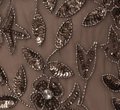 Hand Beaded Short Sleeve Floral Godet Gown - Lead | Adrianna Papell