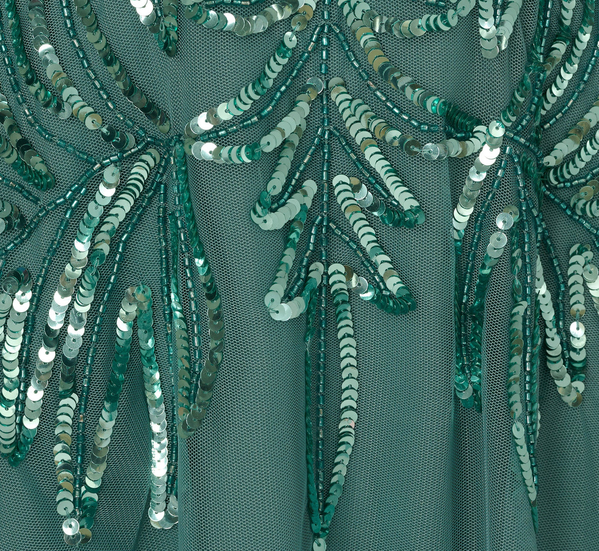 Beaded Mesh Long Dress - Green Slate | Adrianna Papell