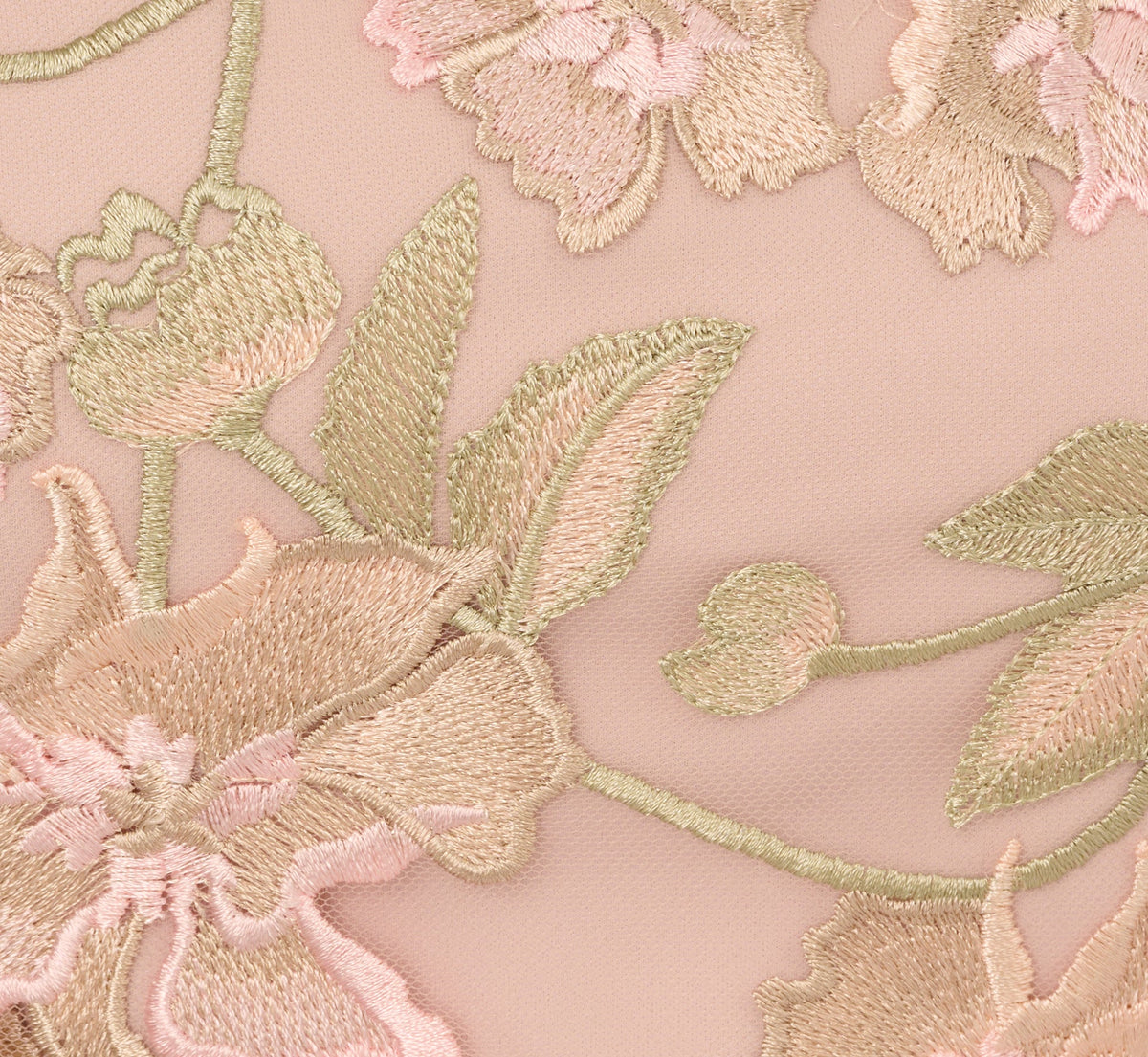 Short Sleeve Floral Embroidered Gown With Ribbon Tie Waist - Blush Nude Multi | Adrianna Papell