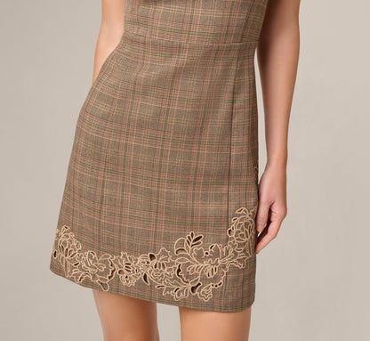 Metallic Plaid Floral Embroidered Short Dress - Brown Multi | Adrianna Papell