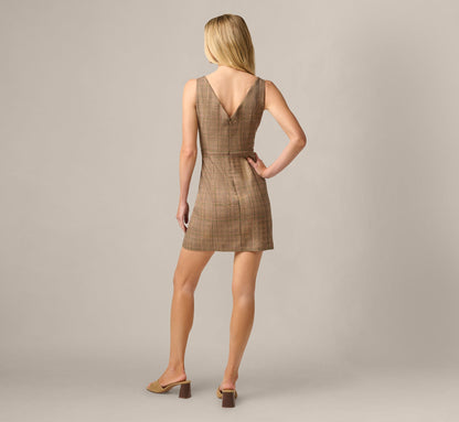 Metallic Plaid Floral Embroidered Short Dress - Brown Multi | Adrianna Papell