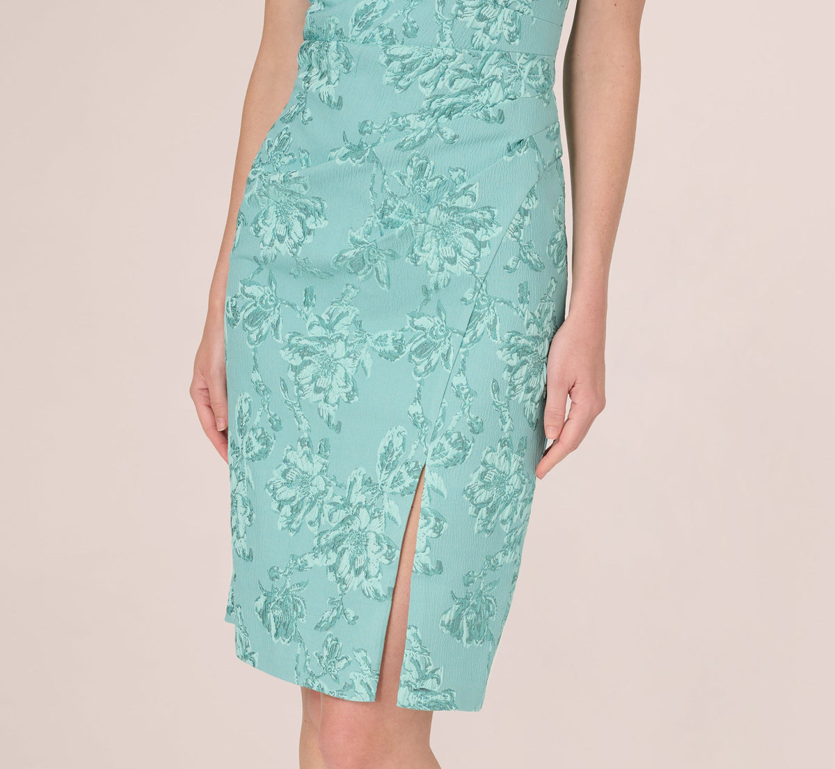 Cap Sleeve Floral Jacquard Bow Midi Dress - Teal | Adrianna Papell