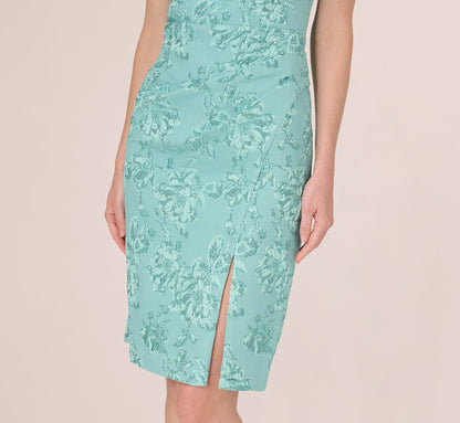 Cap Sleeve Floral Jacquard Bow Midi Dress - Teal | Adrianna Papell
