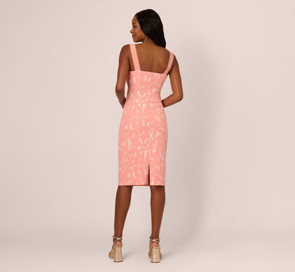 Hibiscus Jacquard Sheath Dress With Tucked Details - Light Coral | Adrianna Papell