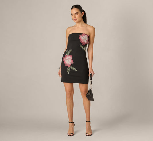 Strapless Lotus Floral Mini Dress - Black Multi | Adrianna Papell
