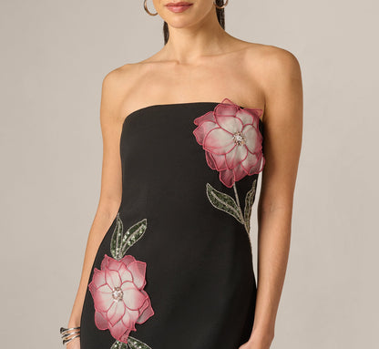 Strapless Lotus Floral Mini Dress - Black Multi | Adrianna Papell