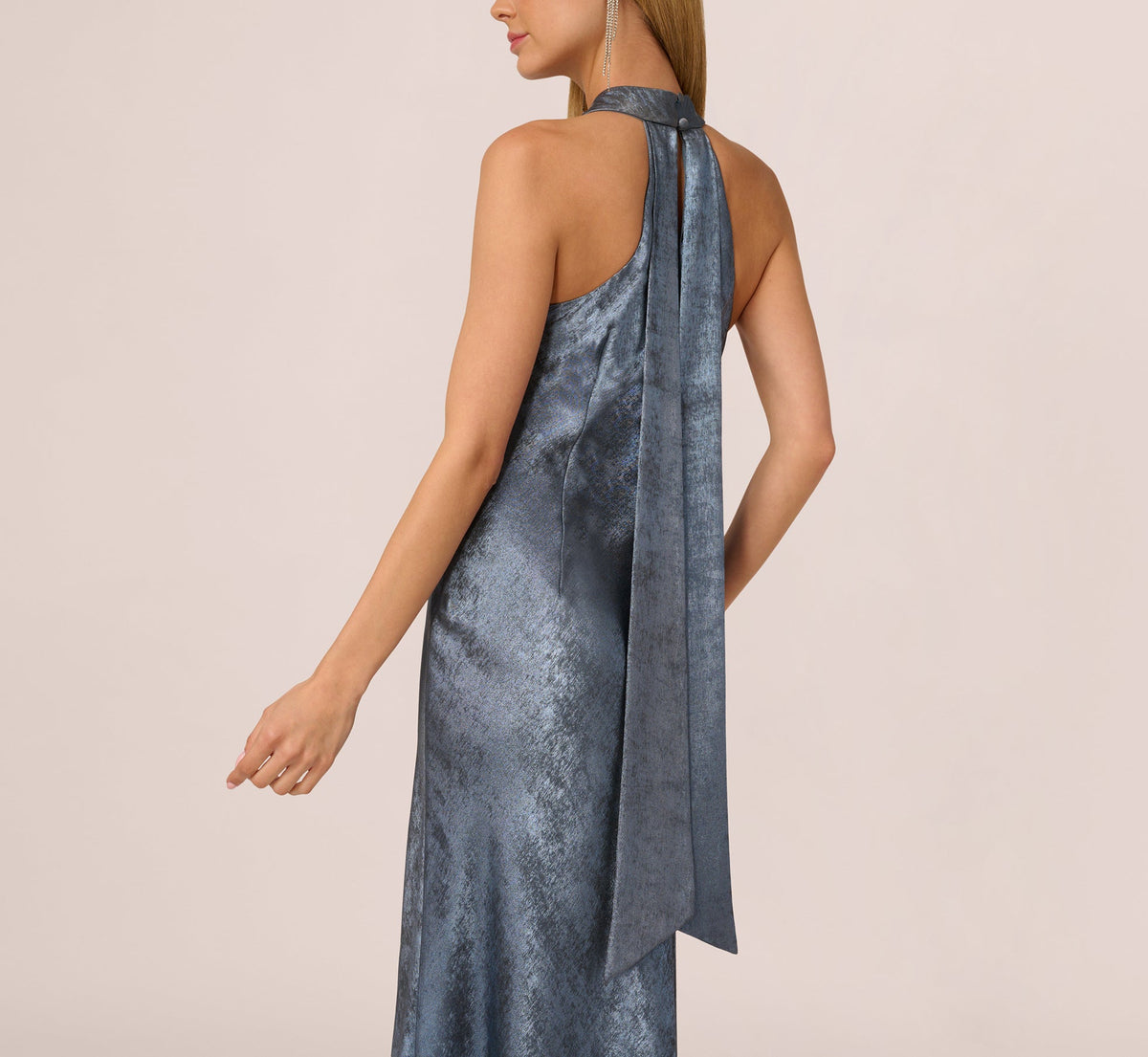 Foiled Mermaid Gown With Halter Neckline - French Blue | Adrianna Papell