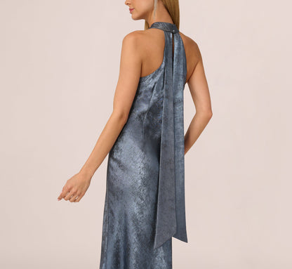 Foiled Mermaid Gown With Halter Neckline - French Blue | Adrianna Papell