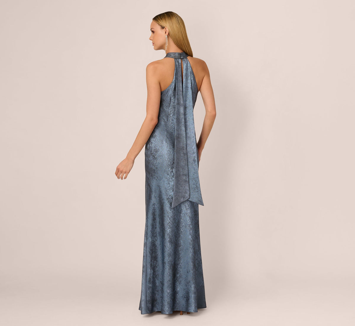 Foiled Mermaid Gown With Halter Neckline - French Blue | Adrianna Papell