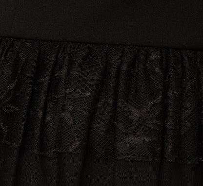 Off Shoulder Lace Ruffle Combo Gown - Black | Adrianna Papell