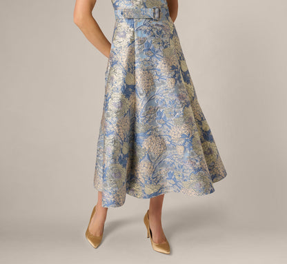 Hydrangea Floral Jacquard Collared Midi Dress - Blue Multi | Adrianna Papell