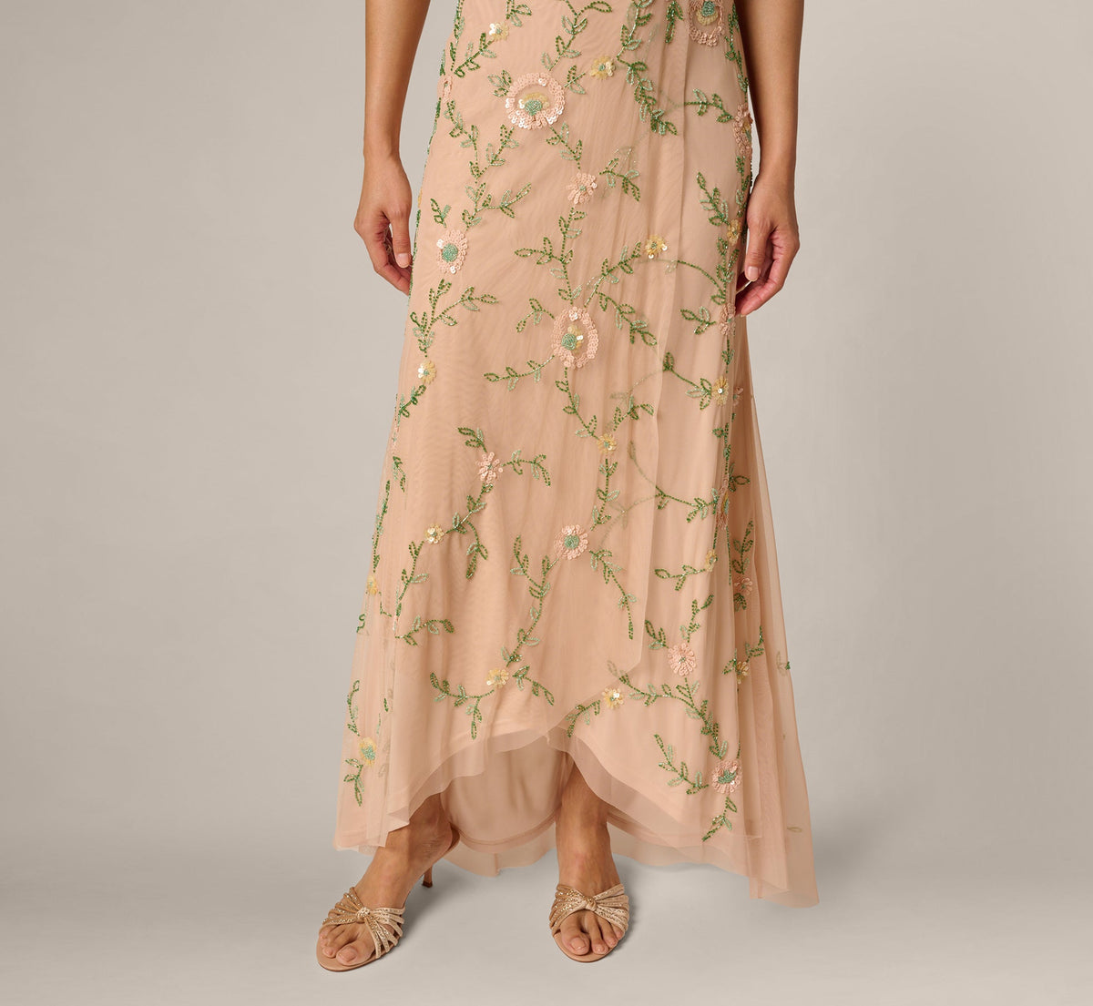 Flutter Sleeve Beaded Wrap Dress - Blush Multi | Adrianna Papell