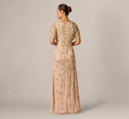 Flutter Sleeve Beaded Wrap Dress - Blush Multi | Adrianna Papell