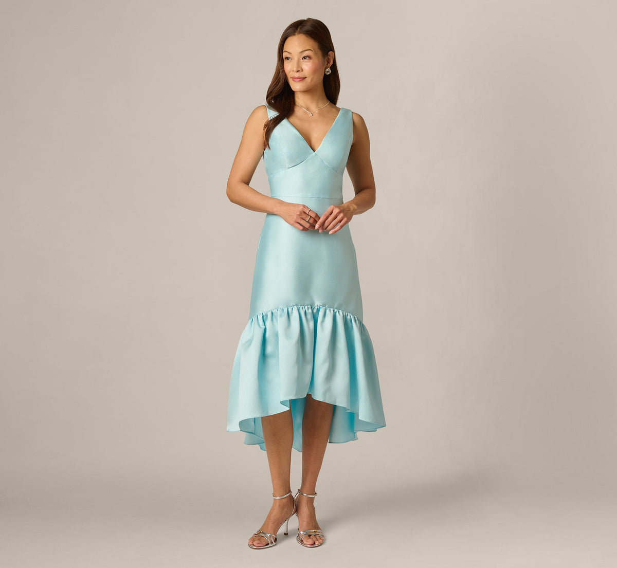 High Low Ruffle Midi Dress - Clear Sky | Adrianna Papell