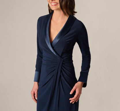 Long Sleeve Tuxedo Stretch Midi Dress - Midnight | Adrianna Papell
