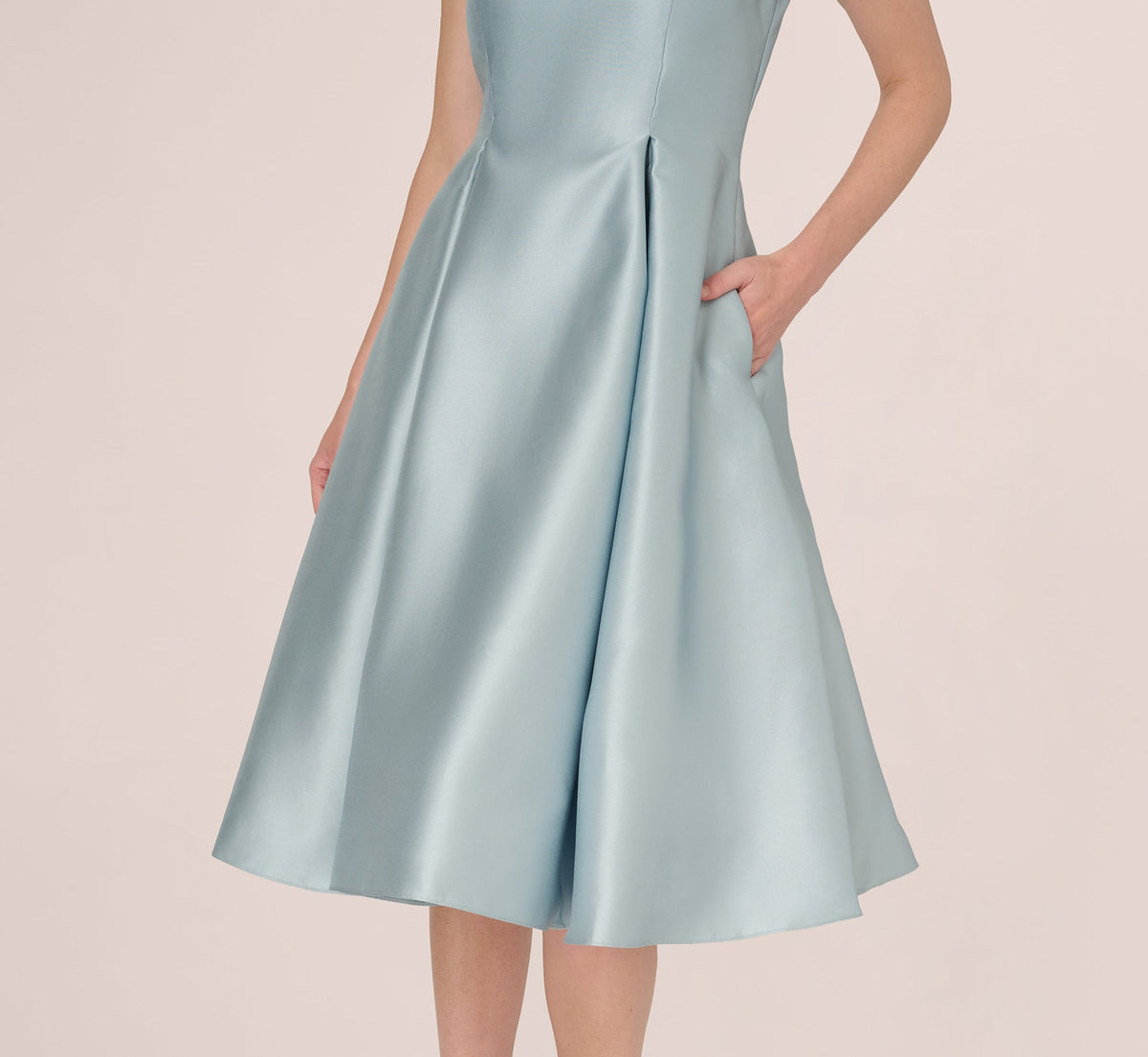 Key Hole Mikado Cap Sleeve Midi Dress - Aqua Dust | Adrianna Papell
