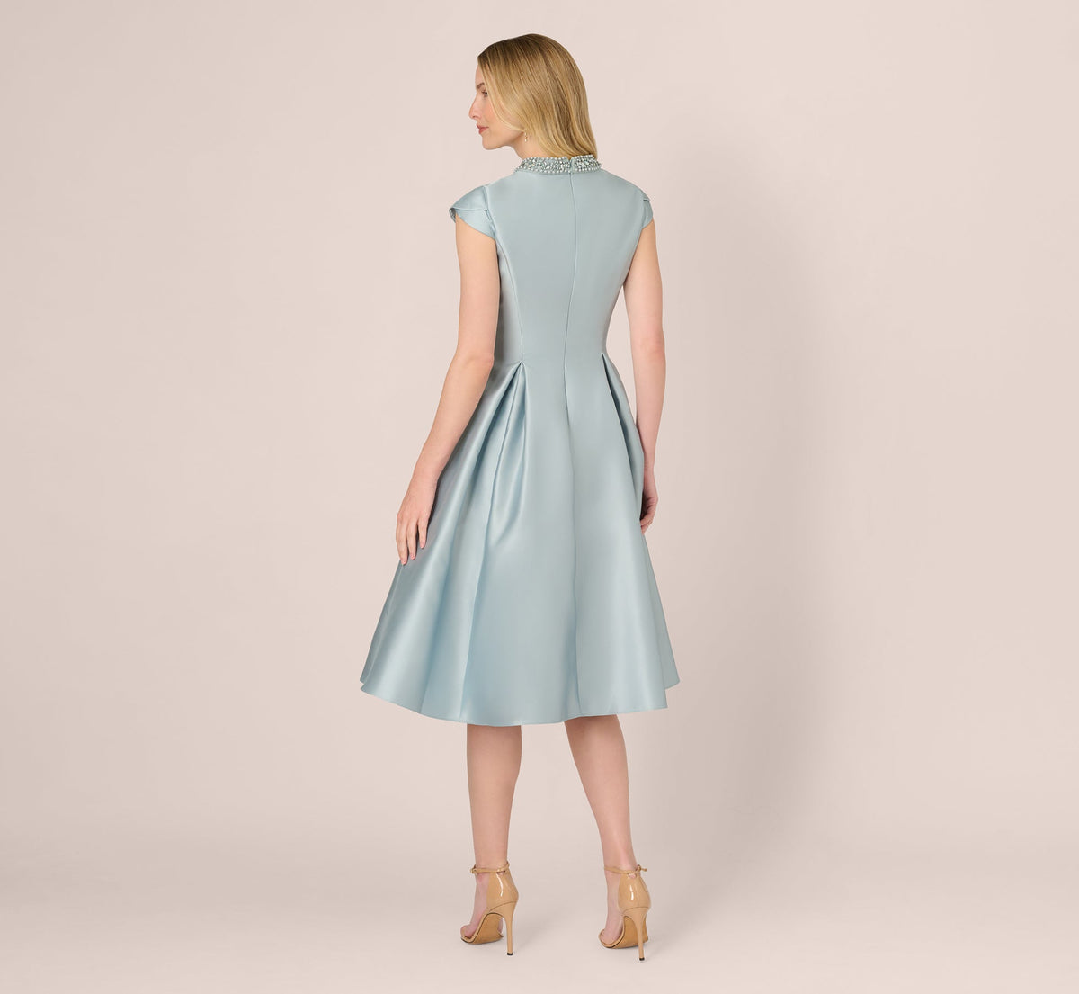 Key Hole Mikado Cap Sleeve Midi Dress - Aqua Dust | Adrianna Papell