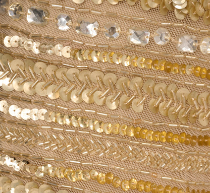 Off Shoulder Sequin Bead Column Gown - Gold | Adrianna Papell