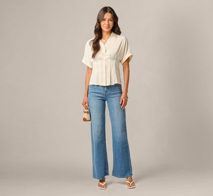 Short Sleeve Semisheer Pleated Blouse - Pastry Cream | Adrianna Papell
