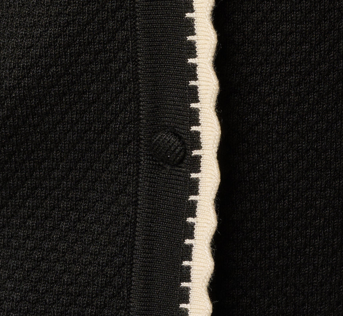 Short Sleeve Scalloped Trim Polo Cardigan Sweater - Black Cream | Adrianna Papell