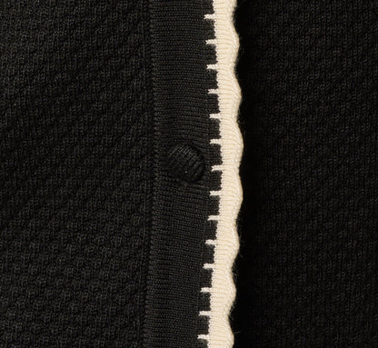 Short Sleeve Scalloped Trim Polo Cardigan Sweater - Black Cream | Adrianna Papell