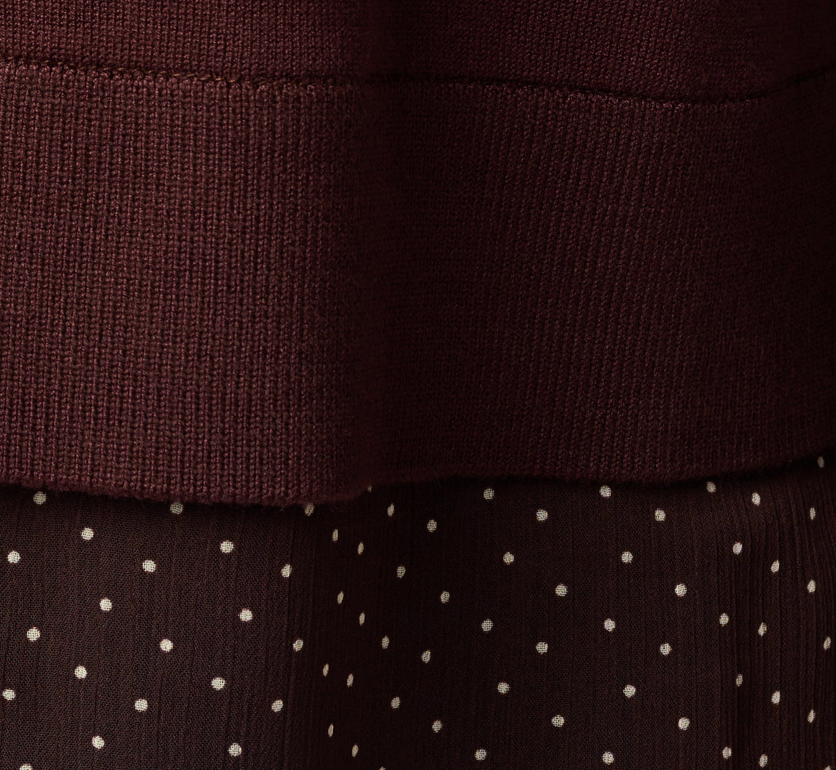 Long Sleeve Ruffle Cuff Sweater Vest Twofer Top - Chocolate W  Chocolate Iv Dot | Adrianna Papell