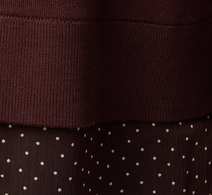 Long Sleeve Ruffle Cuff Sweater Vest Twofer Top - Chocolate W  Chocolate Iv Dot | Adrianna Papell