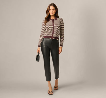 Long Sleeve Polo Collar Cardigan Sweater - Chocolate Cream | Adrianna Papell