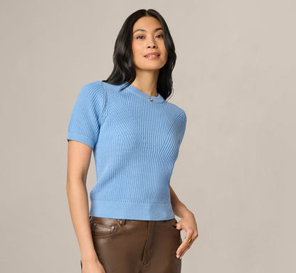 Short Sleeve Shaker Knit Pullover Sweater - Classic Blue | Adrianna Papell