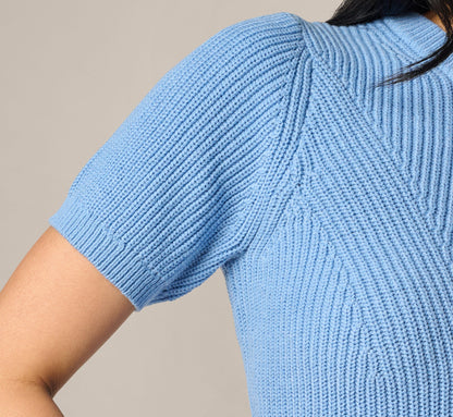 Short Sleeve Shaker Knit Pullover Sweater - Classic Blue | Adrianna Papell
