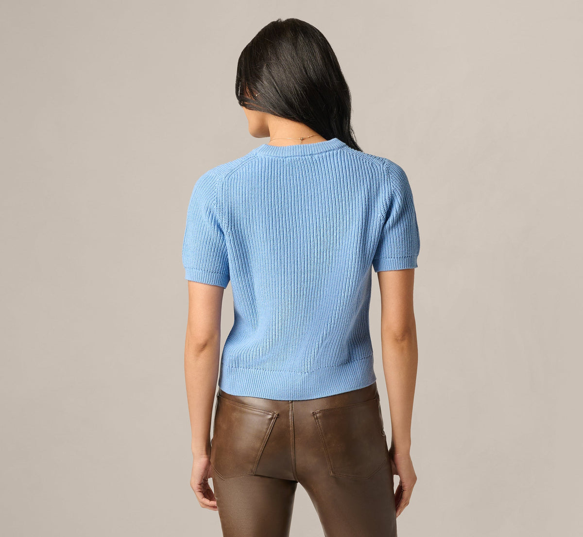 Short Sleeve Shaker Knit Pullover Sweater - Classic Blue | Adrianna Papell