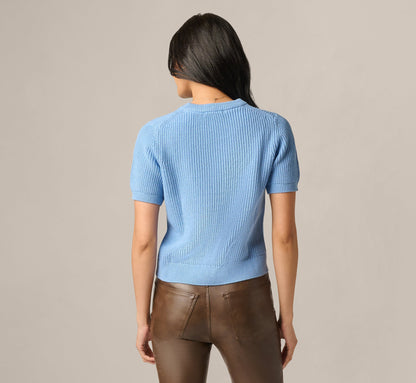 Short Sleeve Shaker Knit Pullover Sweater - Classic Blue | Adrianna Papell