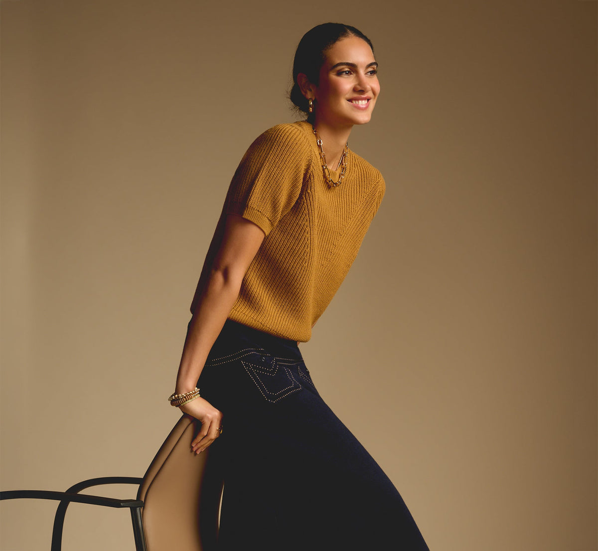 Short Sleeve Shaker Knit Pullover Sweater - Butternut | Adrianna Papell