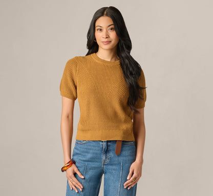Short Sleeve Shaker Knit Pullover Sweater - Butternut | Adrianna Papell