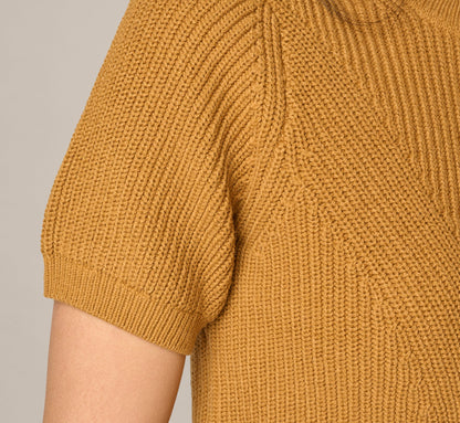 Short Sleeve Shaker Knit Pullover Sweater - Butternut | Adrianna Papell