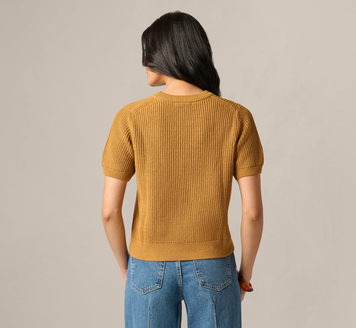 Short Sleeve Shaker Knit Pullover Sweater - Butternut | Adrianna Papell