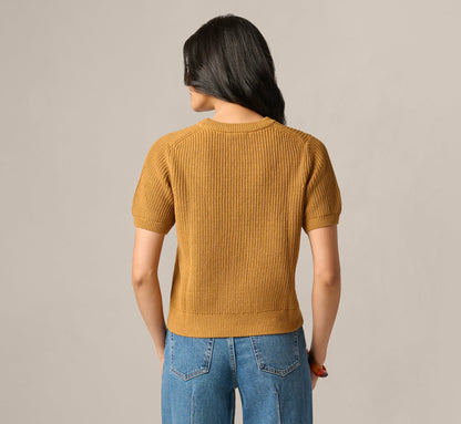 Short Sleeve Shaker Knit Pullover Sweater - Butternut | Adrianna Papell