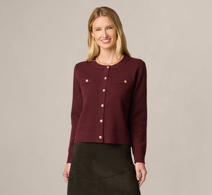 Long Sleeve Textured Knit Cardigan Sweater - Berry | Adrianna Papell