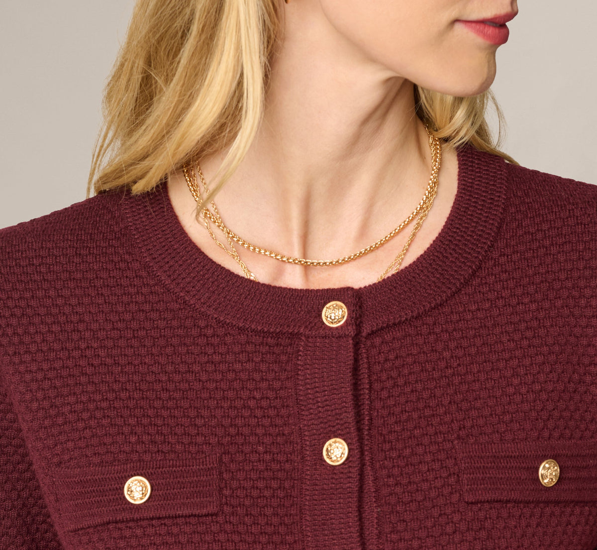 Long Sleeve Textured Knit Cardigan Sweater - Berry | Adrianna Papell
