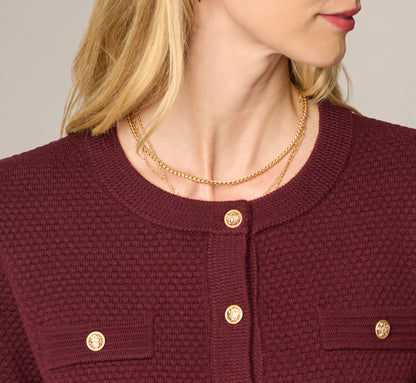 Long Sleeve Textured Knit Cardigan Sweater - Berry | Adrianna Papell